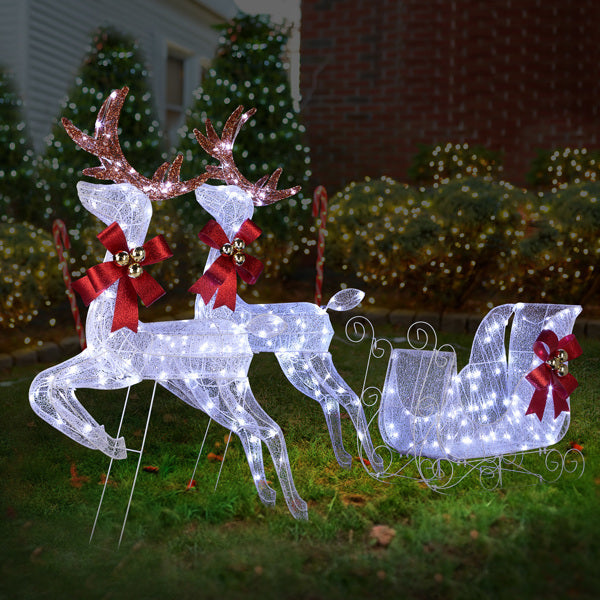 Deer Sled, White Light, Powder Mesh, Christmas Lights, Reindeer 211X27.5X100cm