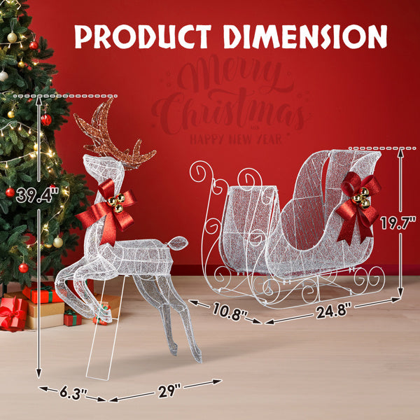 Deer Sled, White Light, Powder Mesh, Christmas Lights, Reindeer 211X27.5X100cm