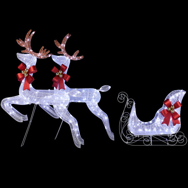 Deer Sled, White Light, Powder Mesh, Christmas Lights, Reindeer 211X27.5X100cm