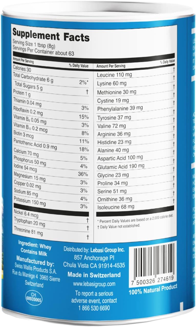 Lebasi Lactoserum Swiss Whey Supplement Powder Immune Support Suero de Leche 500 gr Two Pack.