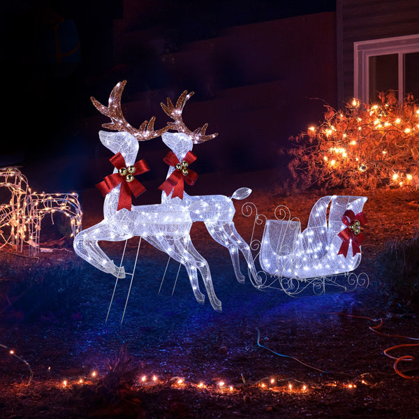 Deer Sled, White Light, Powder Mesh, Christmas Lights, Reindeer 211X27.5X100cm