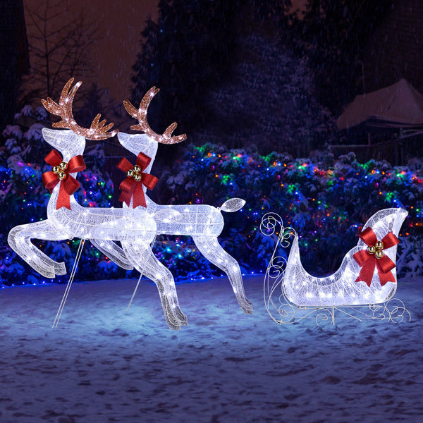 Deer Sled, White Light, Powder Mesh, Christmas Lights, Reindeer 211X27.5X100cm