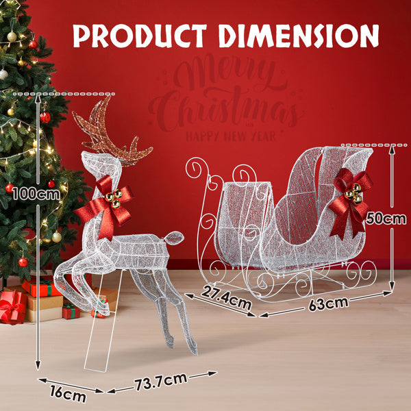 Deer Sled, White Light, Powder Mesh, Christmas Lights, Reindeer 211X27.5X100cm