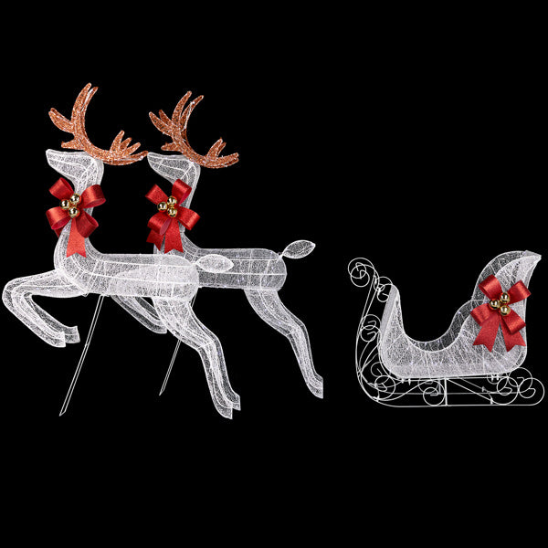 Deer Sled, White Light, Powder Mesh, Christmas Lights, Reindeer 211X27.5X100cm