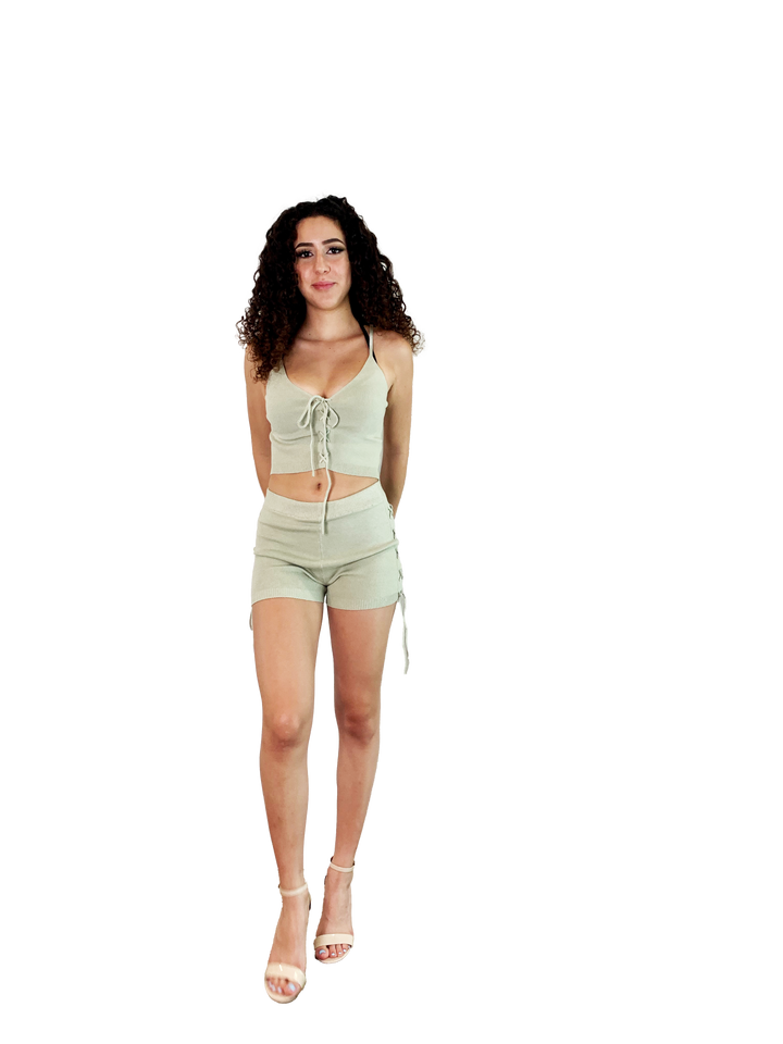 Knit Crop Top & Shorts Set – Pink & Pistachio Colors