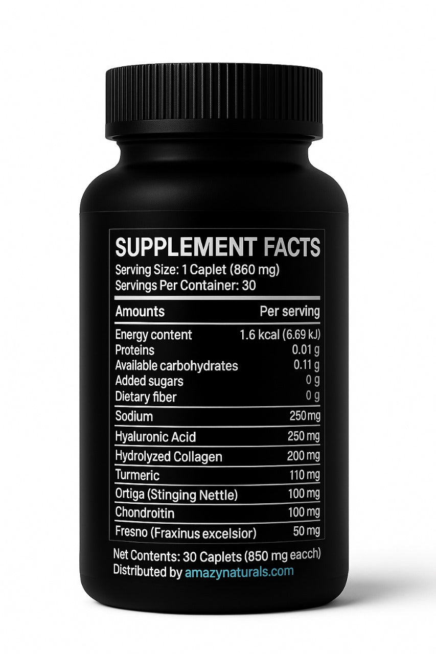 Ambition Flexiwell Joint Support Supplement with Hyaluronic Acid, Collagen, Turmeric, 30 Caplets, 850mg.