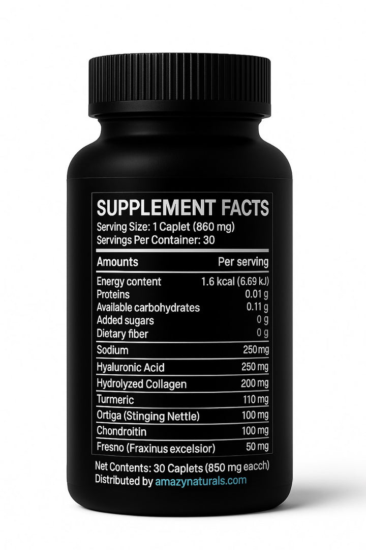 Ambition Flexiwell Joint Support Supplement with Hyaluronic Acid, Collagen, Turmeric, 30 Caplets, 850mg.